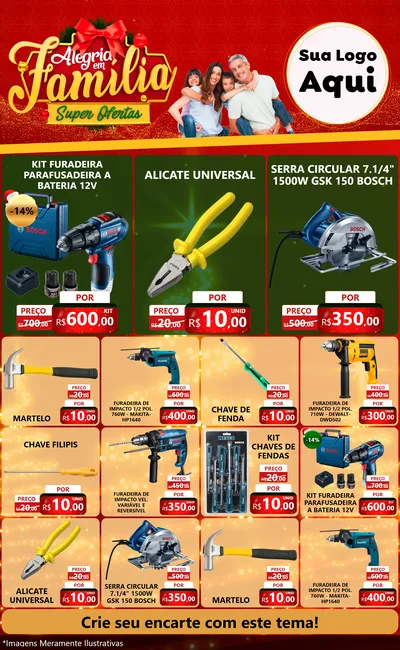 Modelo de Encarte para Encarte Grande com o tema Alegria em Família Super Ofertas - Natal para Maquinas e Ferramentas