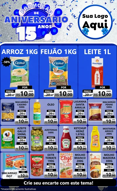 Modelo de Encarte para Encarte Grande com o tema Promoção de Aniversário - 15 Anos para Supermercado