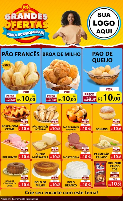 Modelo de Encarte para Encarte Grande com o tema Grandes Ofertas Para Economizar! para Padaria