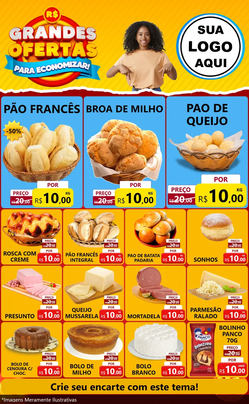 Modelo de Encarte para Encarte Grande com o tema Grandes Ofertas Para Economizar! para Padaria