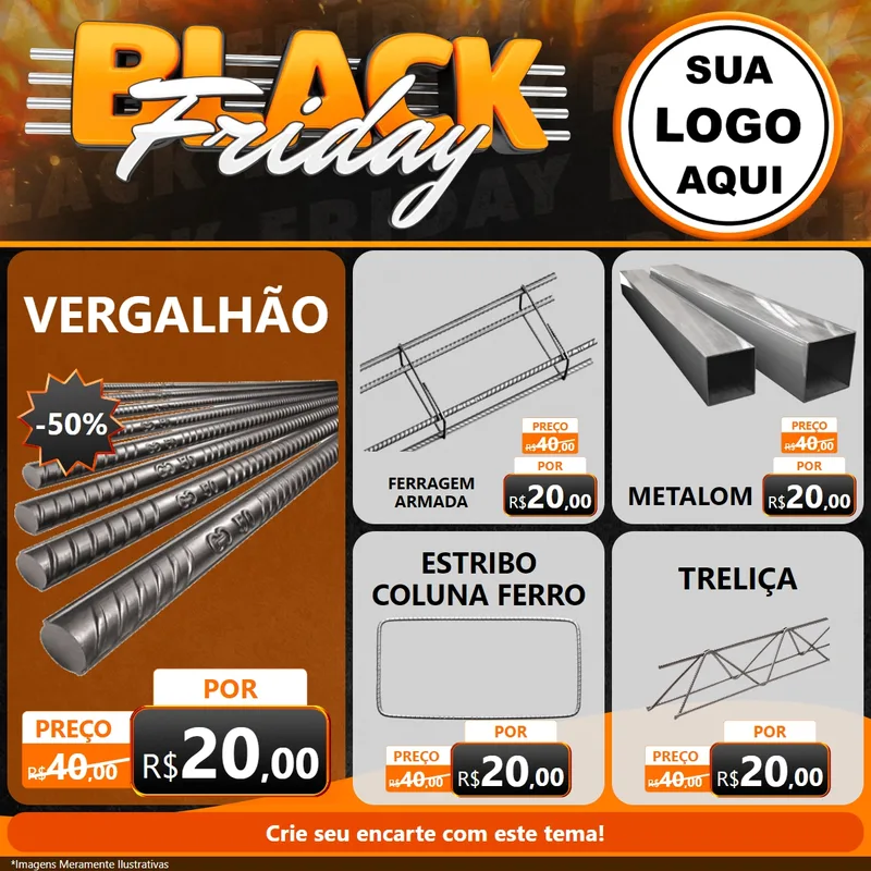 Modelo de Rede Social para Feed Facebook com o tema Black Friday para Ferragens
