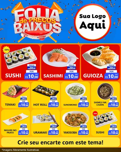 Modelo de Rede Social para Feed Instagram com o tema Folia de Preços Baixos para Comida japonesa