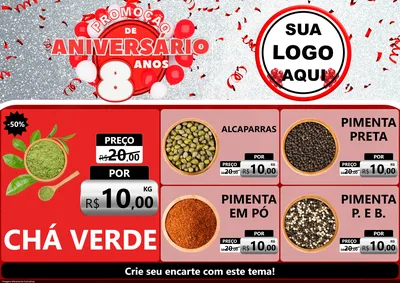 Modelo de Encarte para Encarte A4 Horizontal com o tema Promoção de Aniversário - 8 Anos para Produtos Naturais