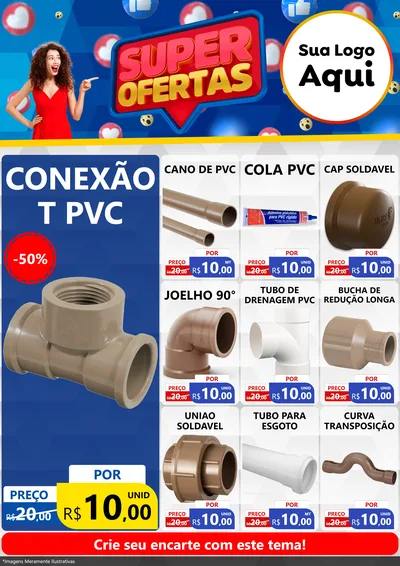 Modelo de Encarte para Encarte A4 Vertical com o tema Super Ofertas para Tubos e conexões