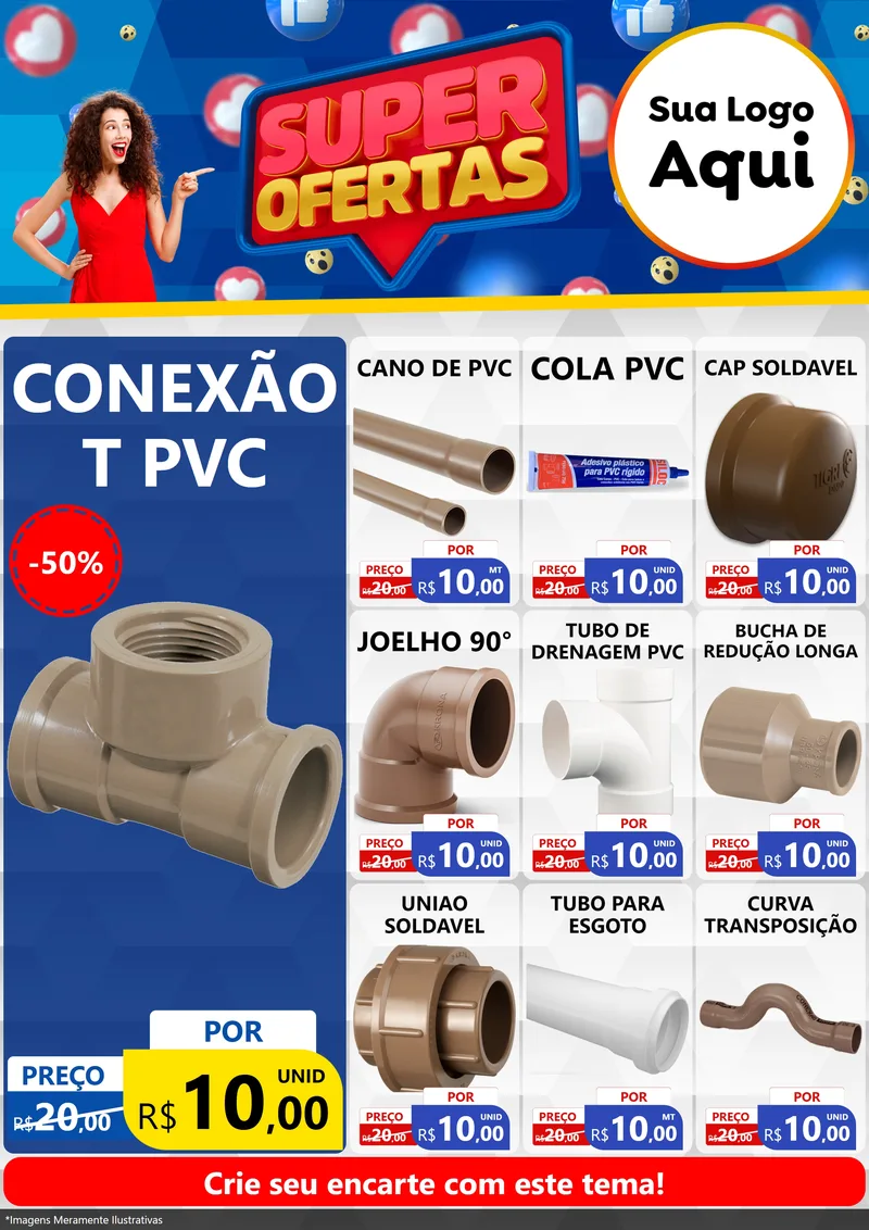 Modelo de Encarte para Encarte A4 Vertical com o tema Super Ofertas para Tubos e conexões