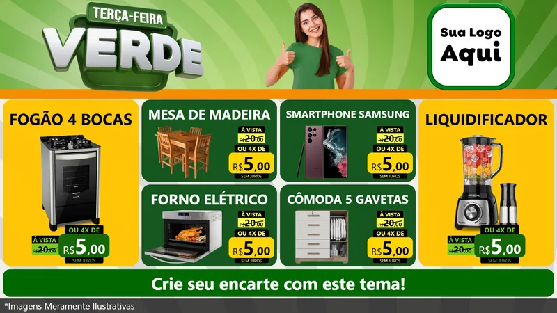 Modelo de TV para TV Horizontal com o tema Terça - Feira Verde para Móveis e Eletro