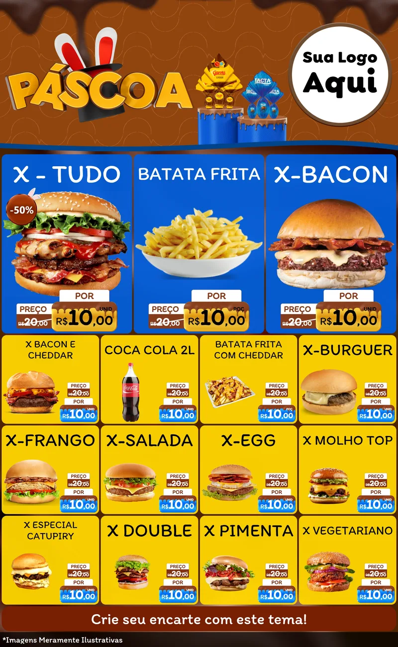 Modelo de Encarte para Encarte Grande com o tema Páscoa para Hamburgueria