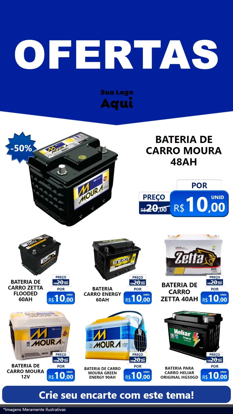 Modelo de Rede Social para Stories com o tema Ofertas Azul Cartaz para Baterias Elétricas