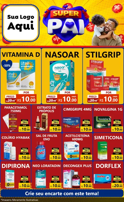 Modelo de Encarte para Encarte Grande com o tema Super Pai para Farmácia