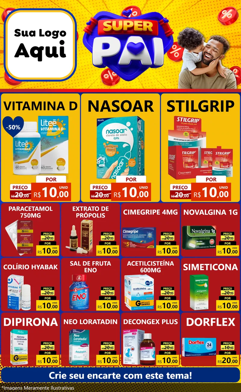 Modelo de Encarte para Encarte Grande com o tema Super Pai para Farmácia