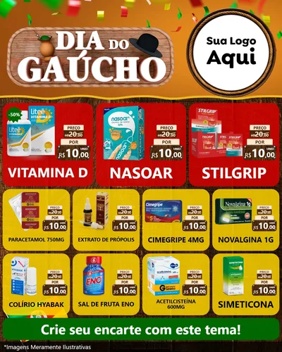 Modelo de Rede Social para Feed Instagram com o tema Dia do Gaúcho para Farmácia