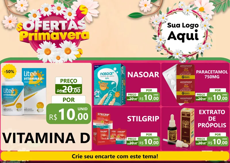 Modelo de Encarte para Encarte A4 Horizontal com o tema Ofertas de Primavera para Farmácia