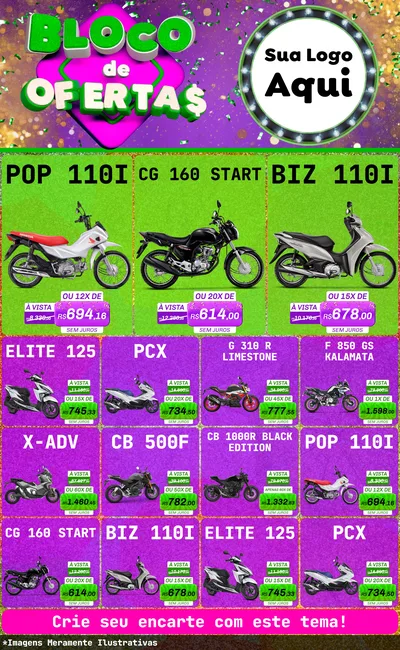 Modelo de Encarte para Encarte Grande com o tema Bloco de Ofertas para Concessionaria de Motos
