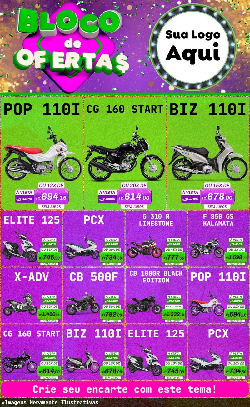 Modelo de Encarte para Encarte Grande com o tema Bloco de Ofertas para Concessionaria de Motos