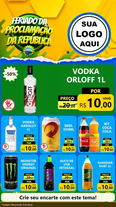 Modelo de Rede Social para Stories com o tema Feriado da Proclamação da República para Distribuidora de bebidas