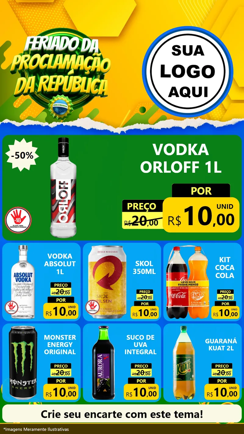 Modelo de Rede Social para Stories com o tema Feriado da Proclamação da República para Distribuidora de bebidas