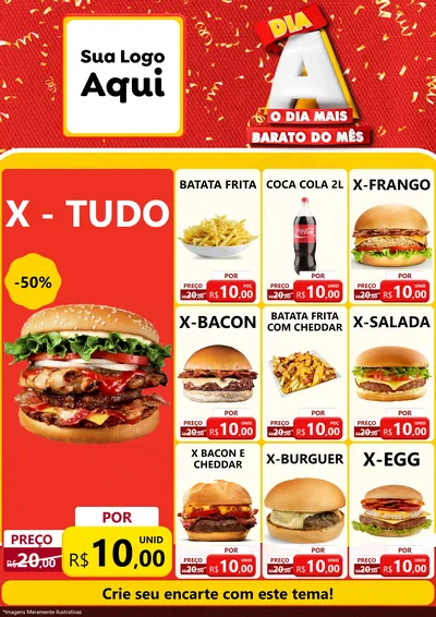 Modelo de Encarte para Encarte A4 Vertical com o tema Dia A o Dia Mais Barato do Mês para Hamburgueria