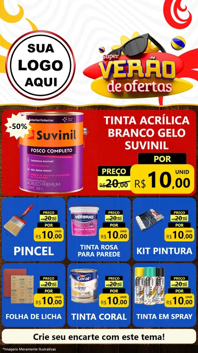Modelo de Rede Social para Stories com o tema Super Verão de Ofertas para Tintas e Ferramentas