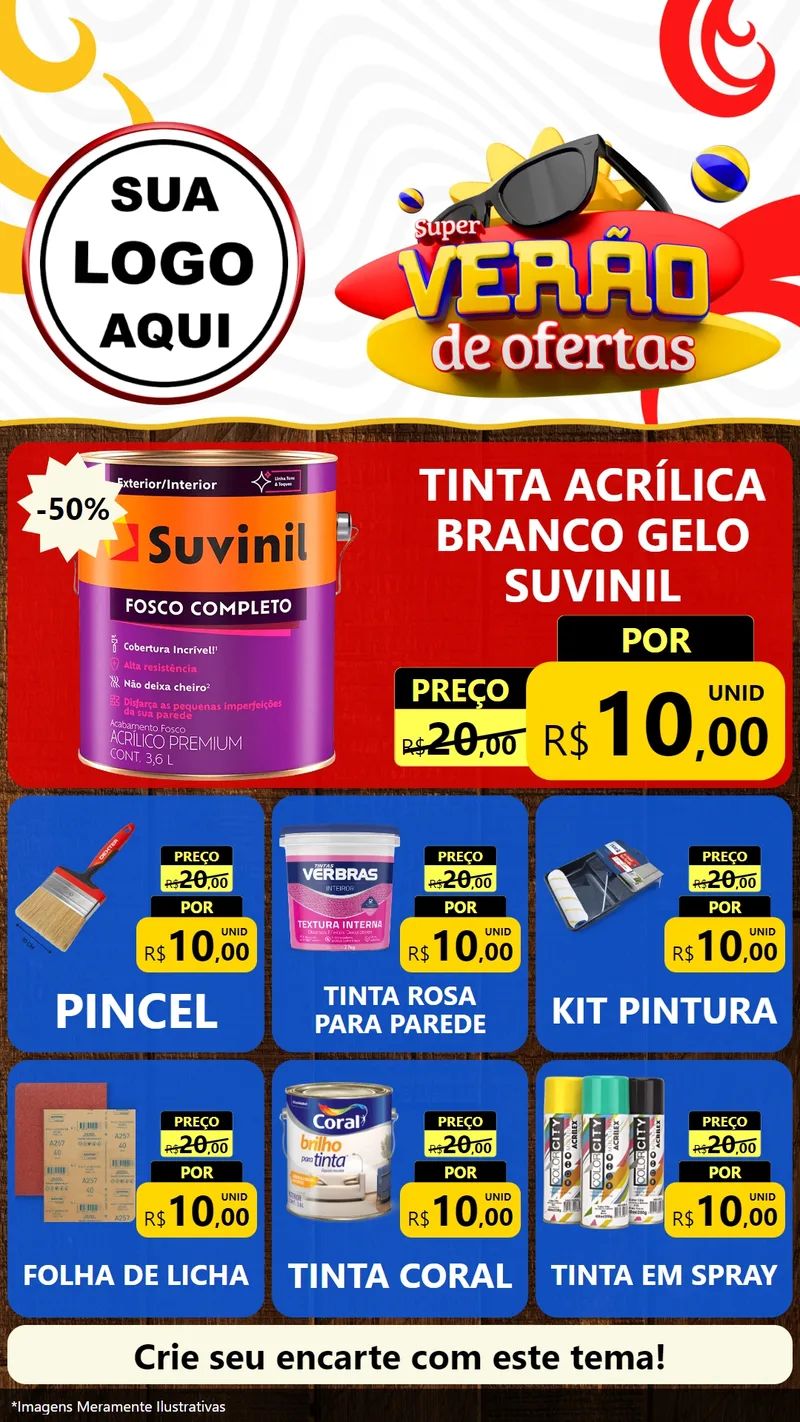 Modelo de Rede Social para Stories com o tema Super Verão de Ofertas para Tintas e Ferramentas