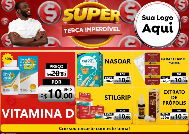 Modelo de Encarte para Encarte A4 Horizontal com o tema Super Terça Imperdível para Farmácia