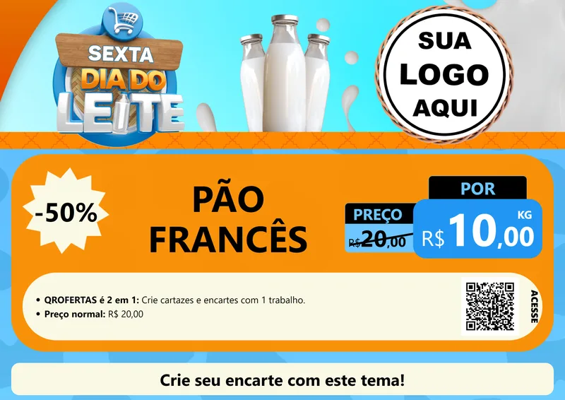 Modelo de Cartaz para Cartaz A4 Horizontal com o tema Sexta Dia do Leite para Padaria