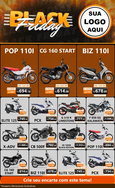 Modelo de Encarte para Encarte Grande com o tema Black Friday para Concessionaria de Motos