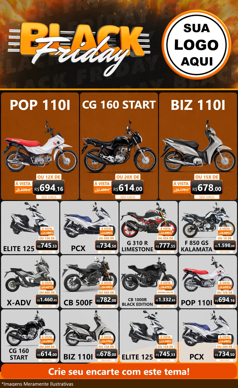 Modelo de Encarte para Encarte Grande com o tema Black Friday para Concessionaria de Motos