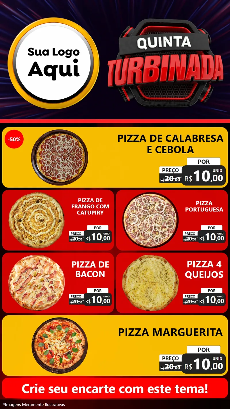 Modelo de TV para TV Vertical com o tema Quinta Turbinada para Pizzaria