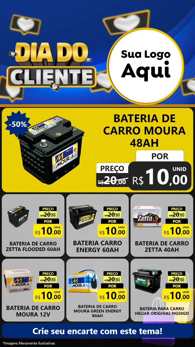 Modelo de Rede Social para Stories com o tema Dia Do Cliente para Baterias Elétricas