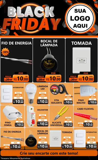 Modelo de Encarte para Encarte Grande com o tema Black Friday para Materiais Elétricos