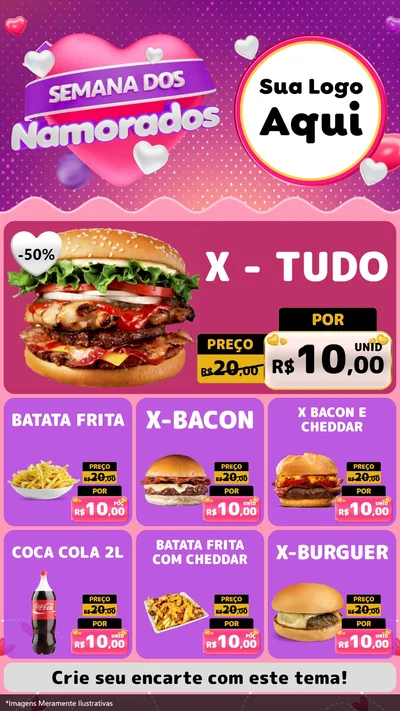 Modelo de Rede Social para Stories com o tema Semana dos Namorados para Hamburgueria