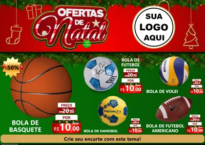Modelo de Encarte para Encarte A4 Horizontal com o tema Ofertas de Natal para Artigos Esportivos
