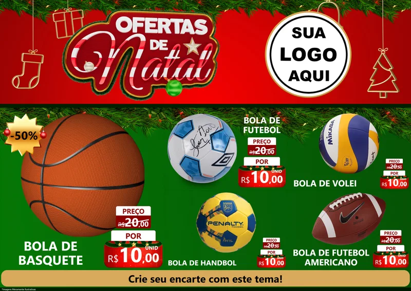 Modelo de Encarte para Encarte A4 Horizontal com o tema Ofertas de Natal para Artigos Esportivos