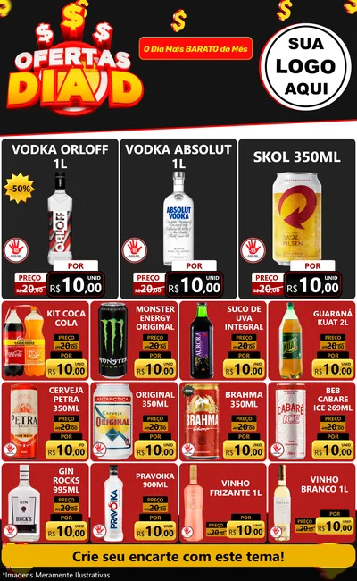 Modelo de Encarte para Encarte Grande com o tema Ofertas Dia D para Distribuidora de bebidas