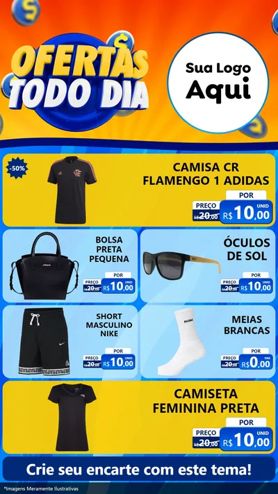Modelo de TV para TV Vertical com o tema Ofertas Todo Dia para Roupas e acessórios
