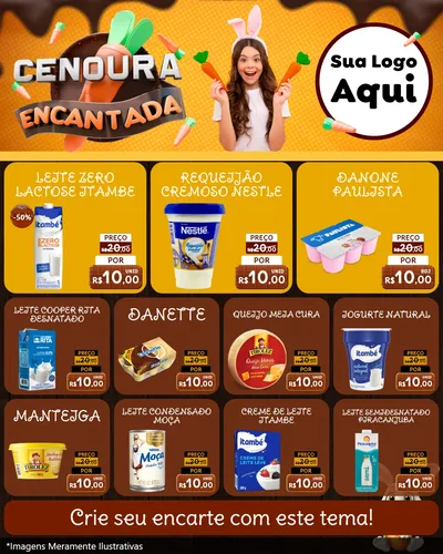 Modelo de Rede Social para Feed Instagram com o tema Cenoura Encantada - Páscoa para Frios e Laticínios