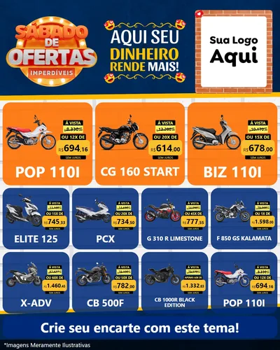 Modelo de Rede Social para Feed Instagram com o tema Sábado de Ofertas Imperdíveis para Concessionaria de Motos