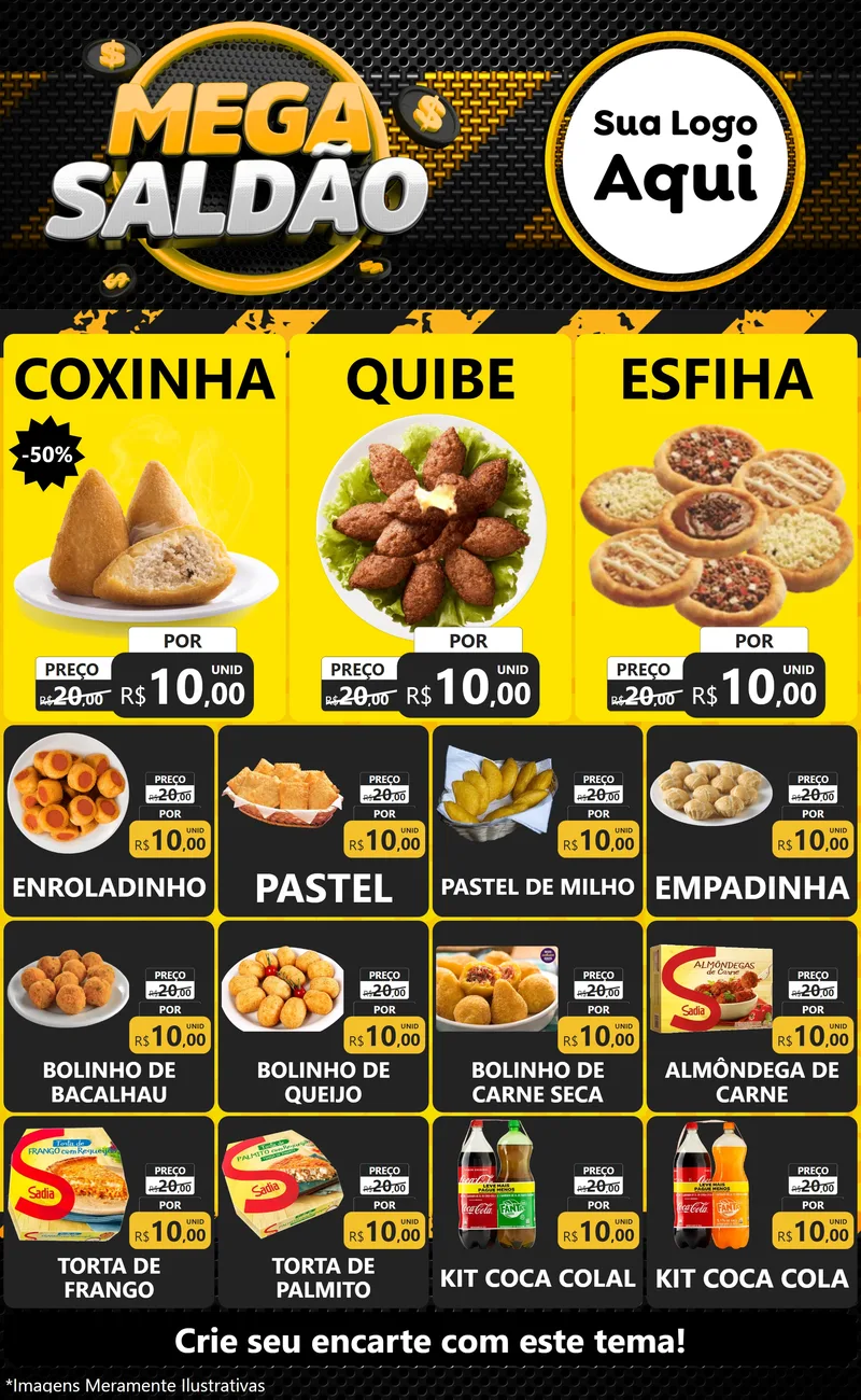 Modelo de Encarte para Encarte Grande com o tema Mega Saldão para Salgadaria