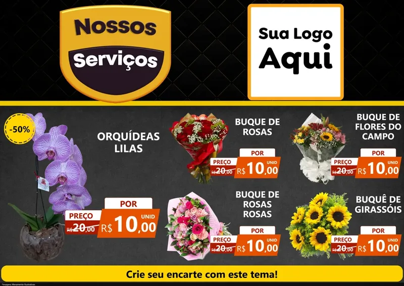 Modelo de Encarte para Encarte A4 Horizontal com o tema Nossos Serviços para Floricultura e jardim