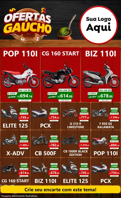 Modelo de Encarte para Encarte Grande com o tema Ofertas Dia do Gaúcho para Concessionaria de Motos