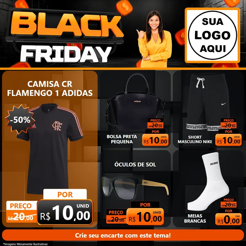 Modelo de Rede Social para Feed Facebook com o tema Black Friday para Roupas e acessórios