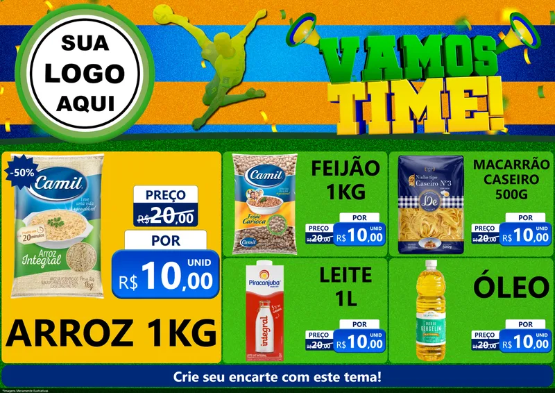 Modelo de Encarte para Encarte A4 Horizontal com o tema Vamos Time! para Supermercado
