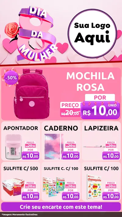 Modelo de Rede Social para Stories com o tema Dia da Mulher para Papelaria