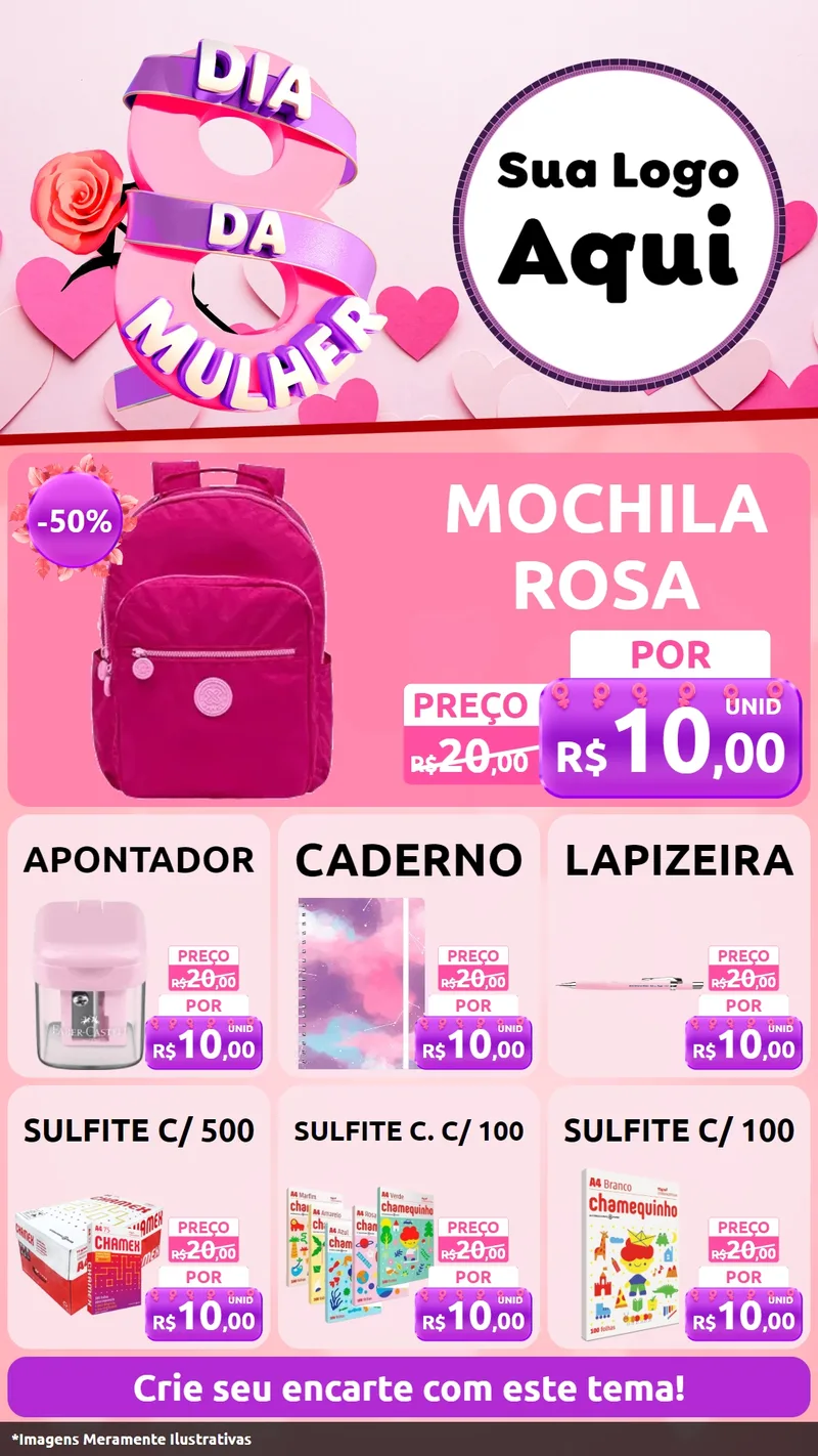 Modelo de Rede Social para Stories com o tema Dia da Mulher para Papelaria