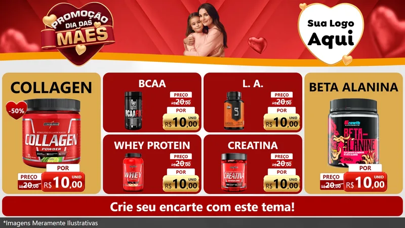 Modelo de TV para TV Horizontal com o tema Promoção Dia das Mães para Suplementos alimentares