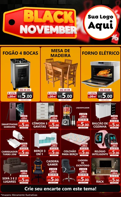Modelo de Encarte para Encarte Grande com o tema Black November para Móveis e Eletro