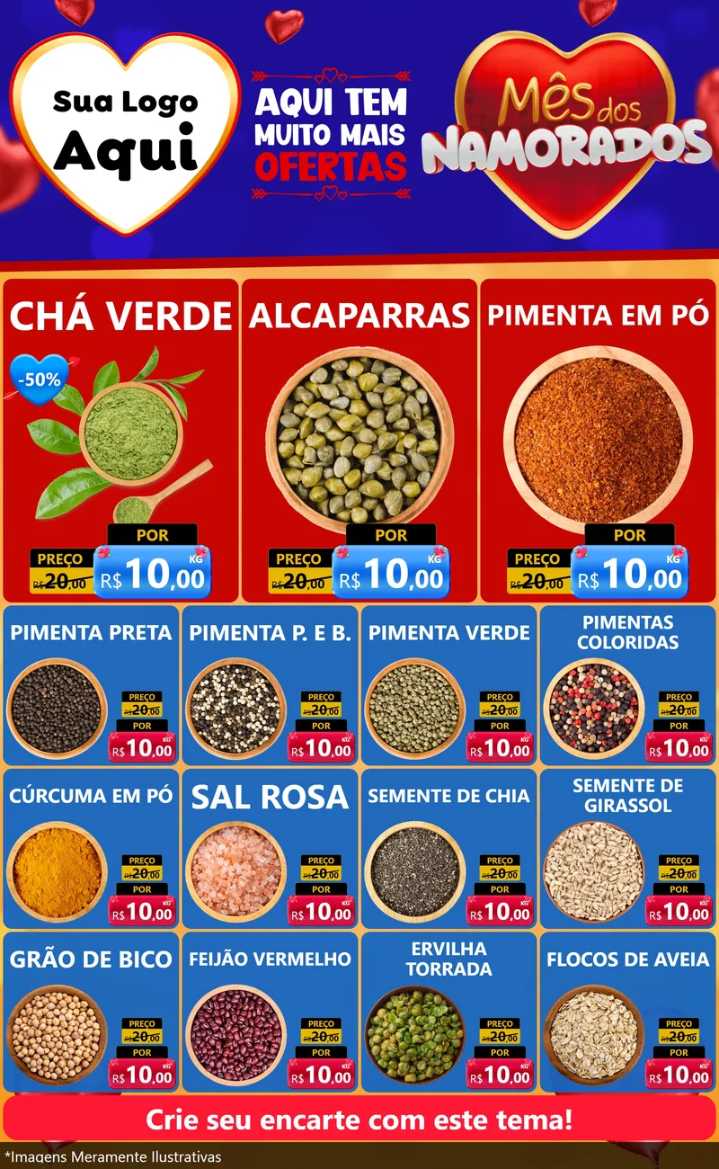 Modelo de Encarte para Encarte Grande com o tema Mês dos Namorados para Produtos Naturais