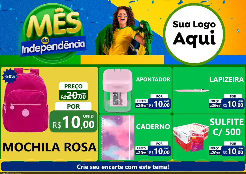 Modelo de Encarte para Encarte A4 Horizontal com o tema Mês da Independência para Papelaria