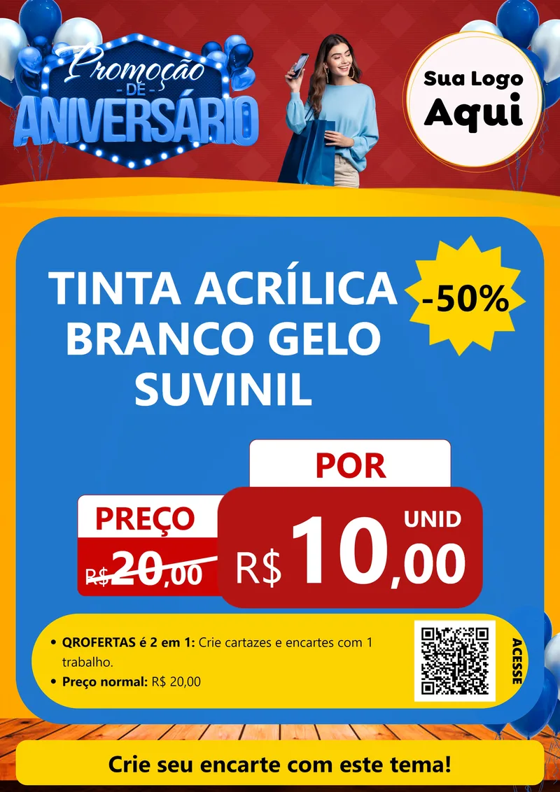 Modelo de Cartaz para Cartaz A4 Vertical com o tema Promoção de Aniversário para Tintas e Ferramentas