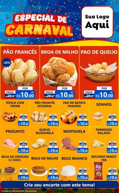 Modelo de Encarte para Encarte Grande com o tema Especial de Carnaval para Padaria